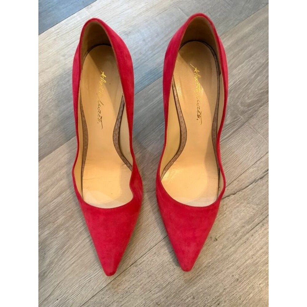 Vintage Alberto Moretti Red/Pink Suede Snake Print Stilettos | Size 8.5